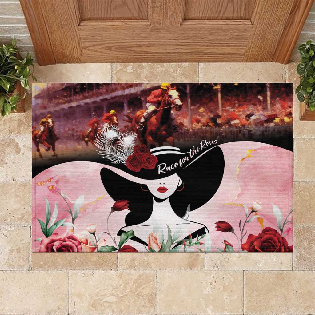 Kentucky Horse Racing Rubber Doormat Derby Girl - Marble Roses