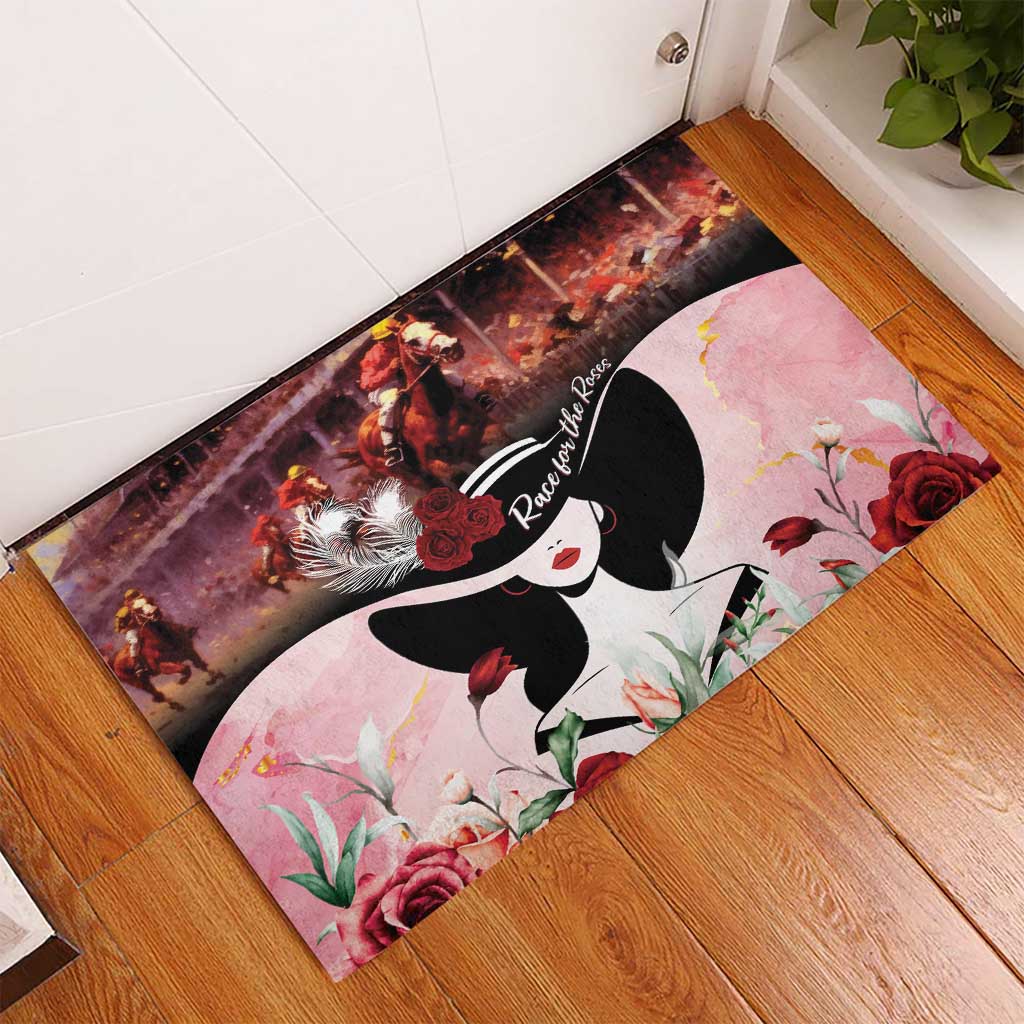 Kentucky Horse Racing Rubber Doormat Derby Girl - Marble Roses