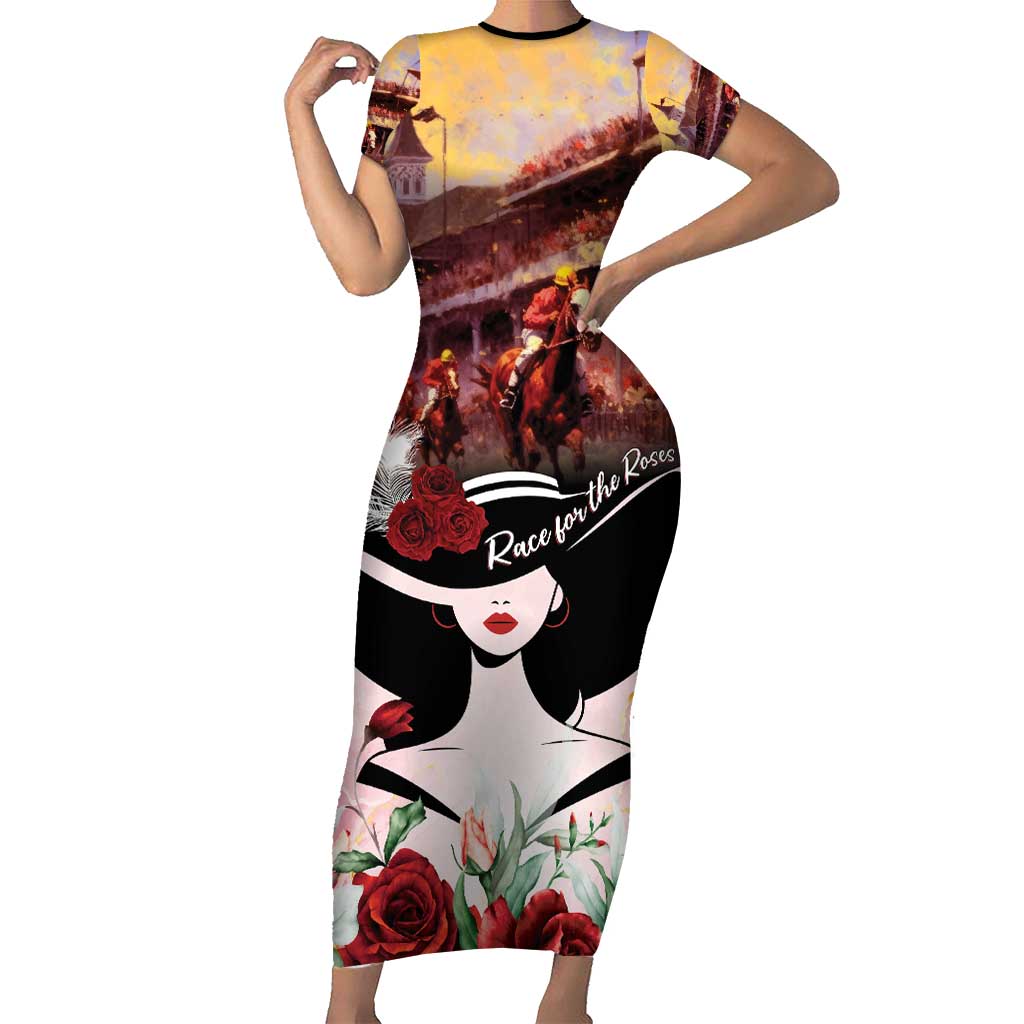 Kentucky Horse Racing Short Sleeve Bodycon Dress Derby Girl - Marble Roses