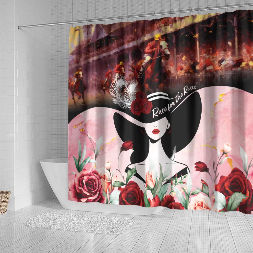 Kentucky Horse Racing Shower Curtain Derby Girl - Marble Roses