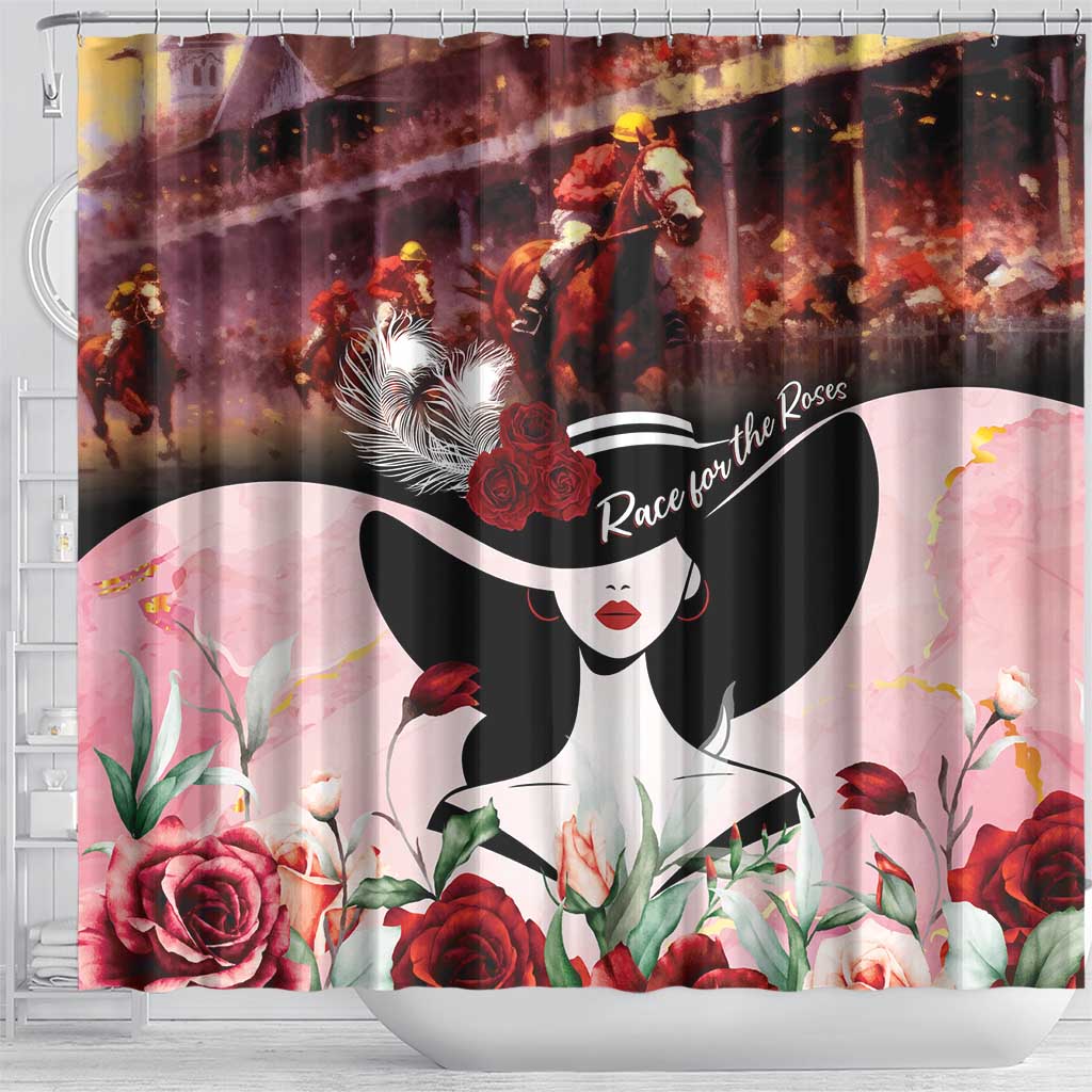 Kentucky Horse Racing Shower Curtain Derby Girl - Marble Roses