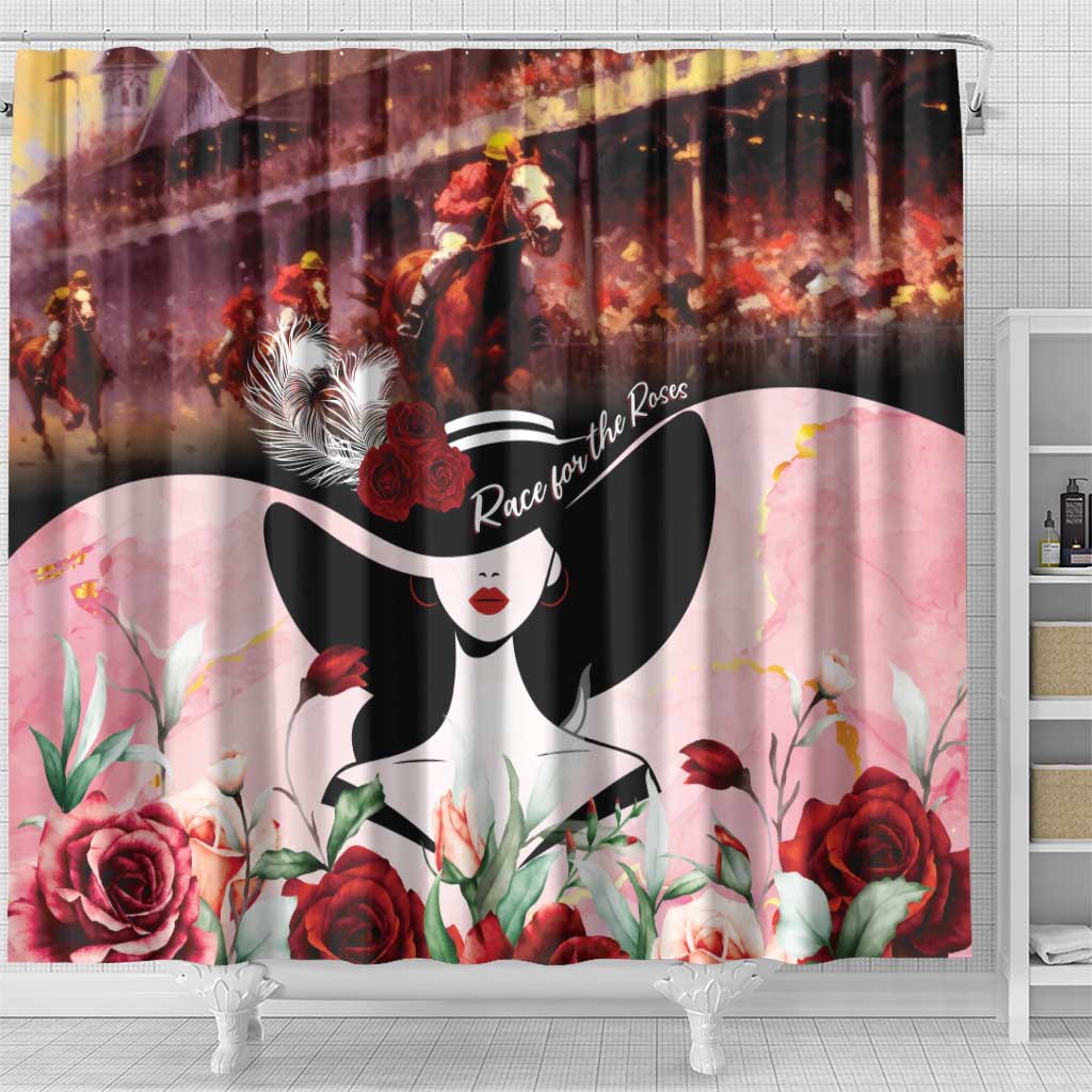 Kentucky Horse Racing Shower Curtain Derby Girl - Marble Roses