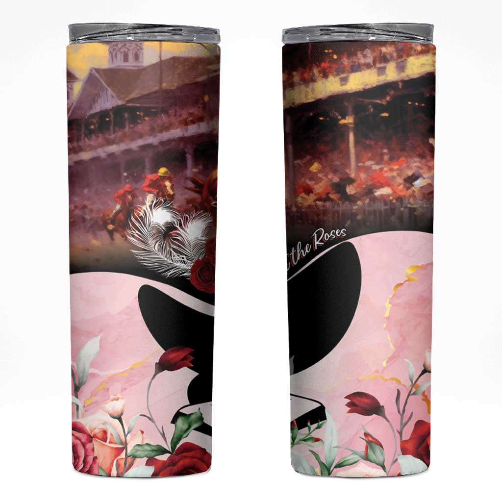 Kentucky Horse Racing Skinny Tumbler Derby Girl - Marble Roses
