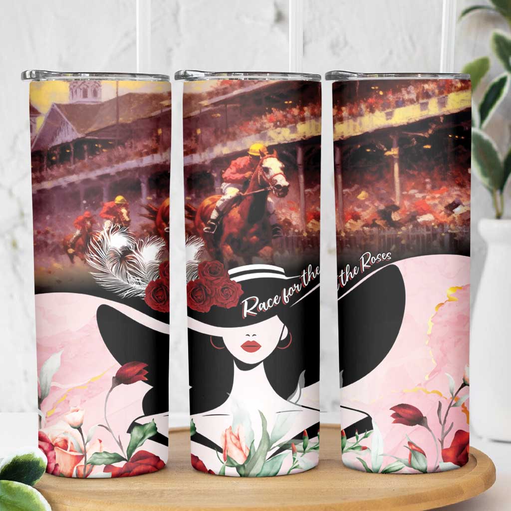 Kentucky Horse Racing Skinny Tumbler Derby Girl - Marble Roses