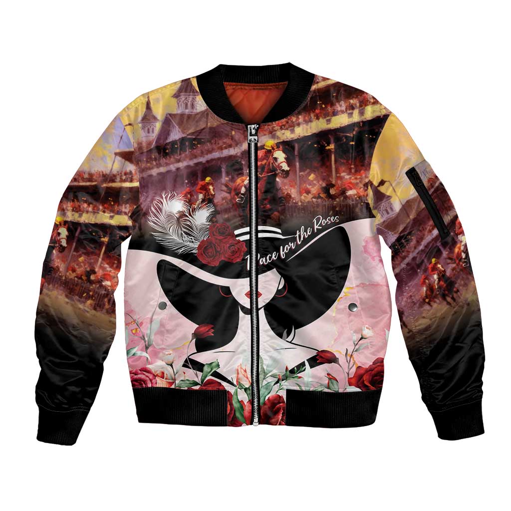 Kentucky Horse Racing Sleeve Zip Bomber Jacket Derby Girl - Marble Roses