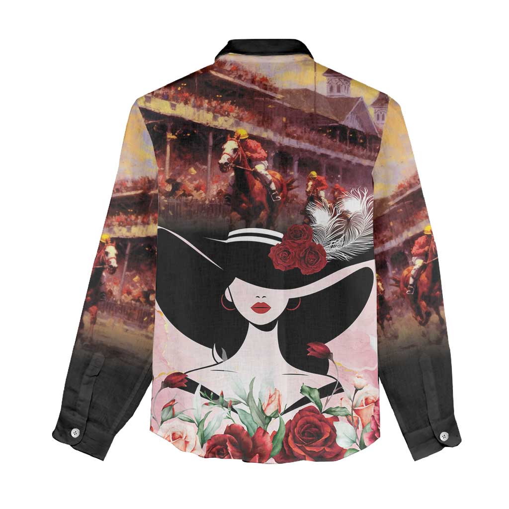 Kentucky Horse Racing Women Casual Shirt Derby Girl - Marble Roses