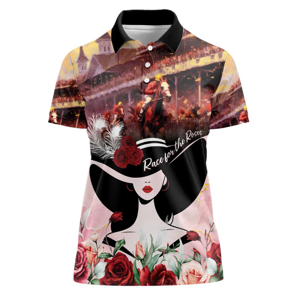 Kentucky Horse Racing Women Polo Shirt Derby Girl - Marble Roses