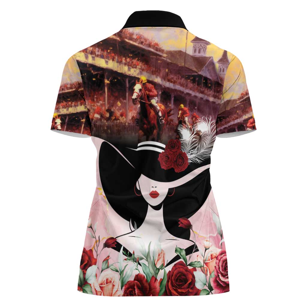 Kentucky Horse Racing Women Polo Shirt Derby Girl - Marble Roses