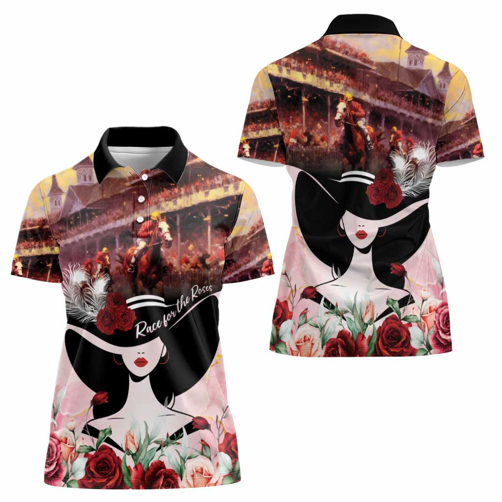 Kentucky Horse Racing Women Polo Shirt Derby Girl - Marble Roses