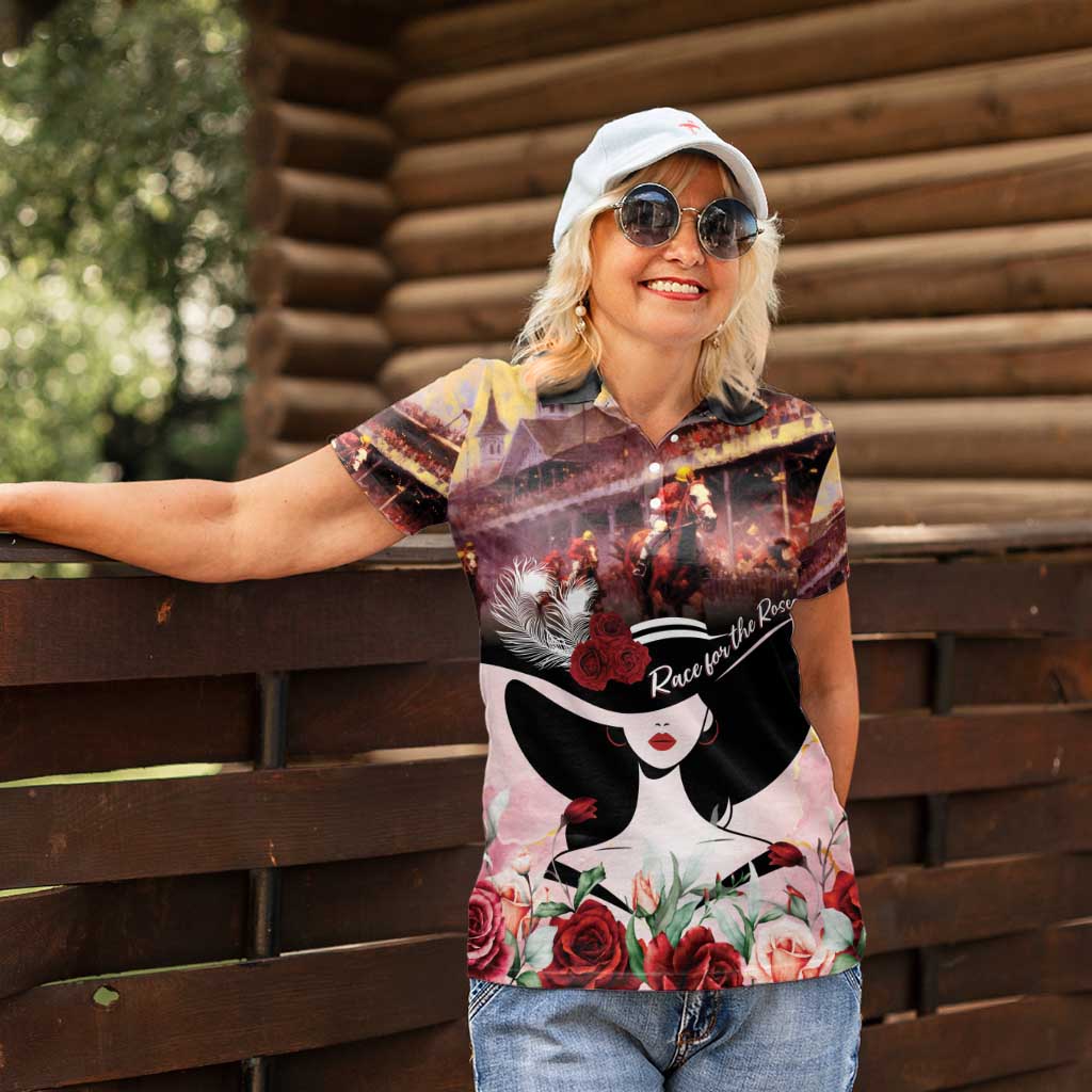 Kentucky Horse Racing Women Polo Shirt Derby Girl - Marble Roses