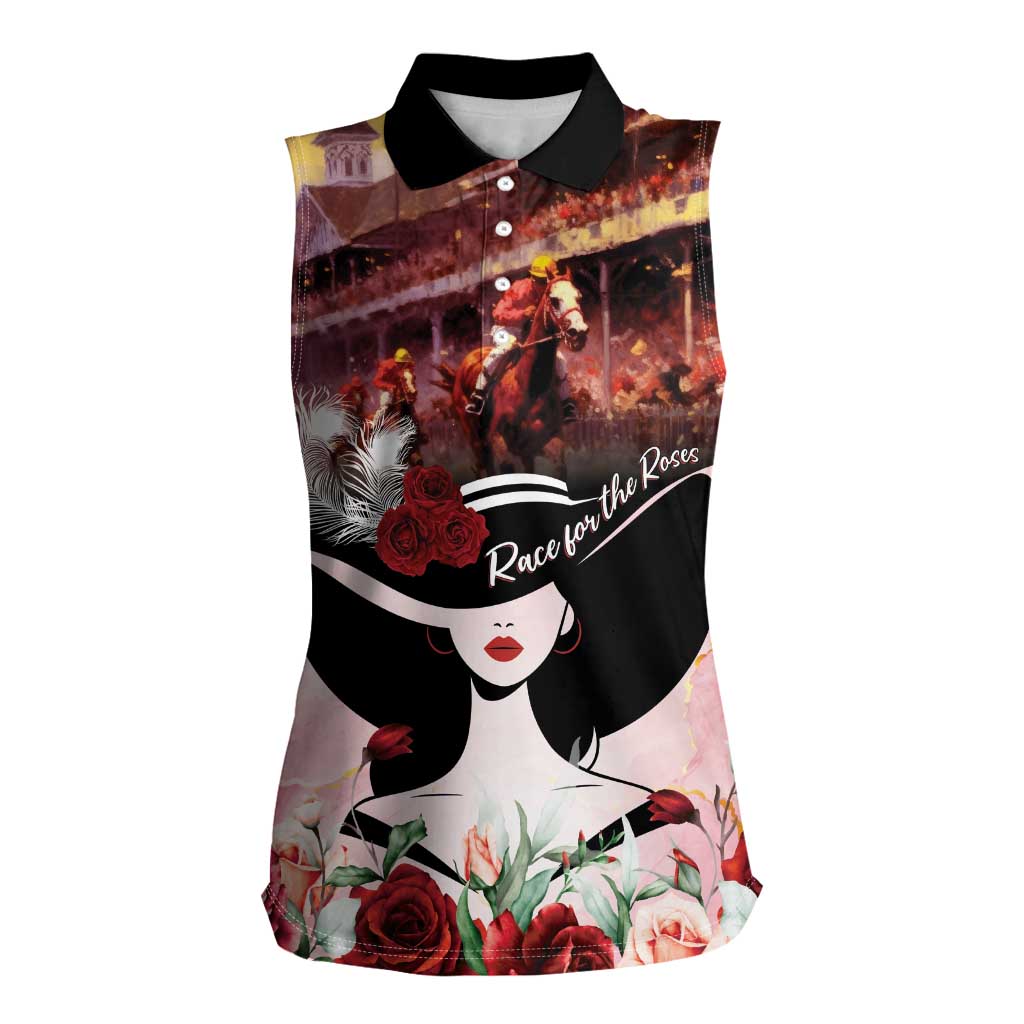 Kentucky Horse Racing Women Sleeveless Polo Shirt Derby Girl - Marble Roses