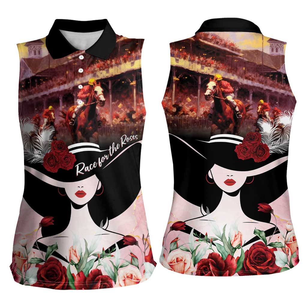 Kentucky Horse Racing Women Sleeveless Polo Shirt Derby Girl - Marble Roses
