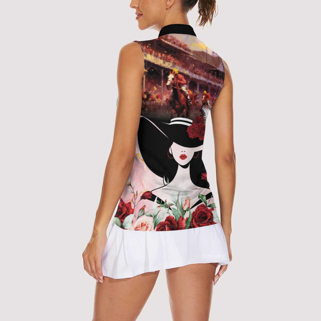 Kentucky Horse Racing Women Sleeveless Polo Shirt Derby Girl - Marble Roses