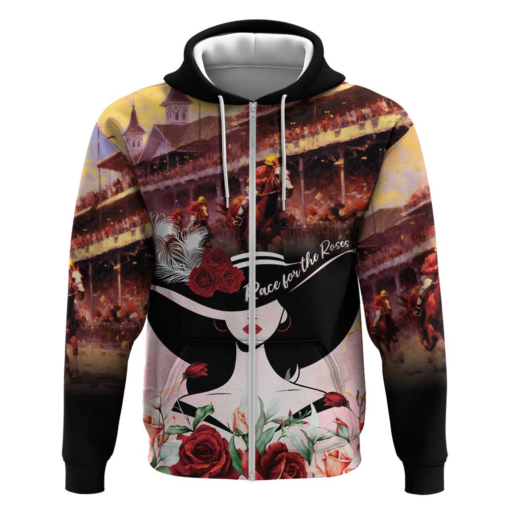 Kentucky Horse Racing Zip Hoodie Derby Girl - Marble Roses