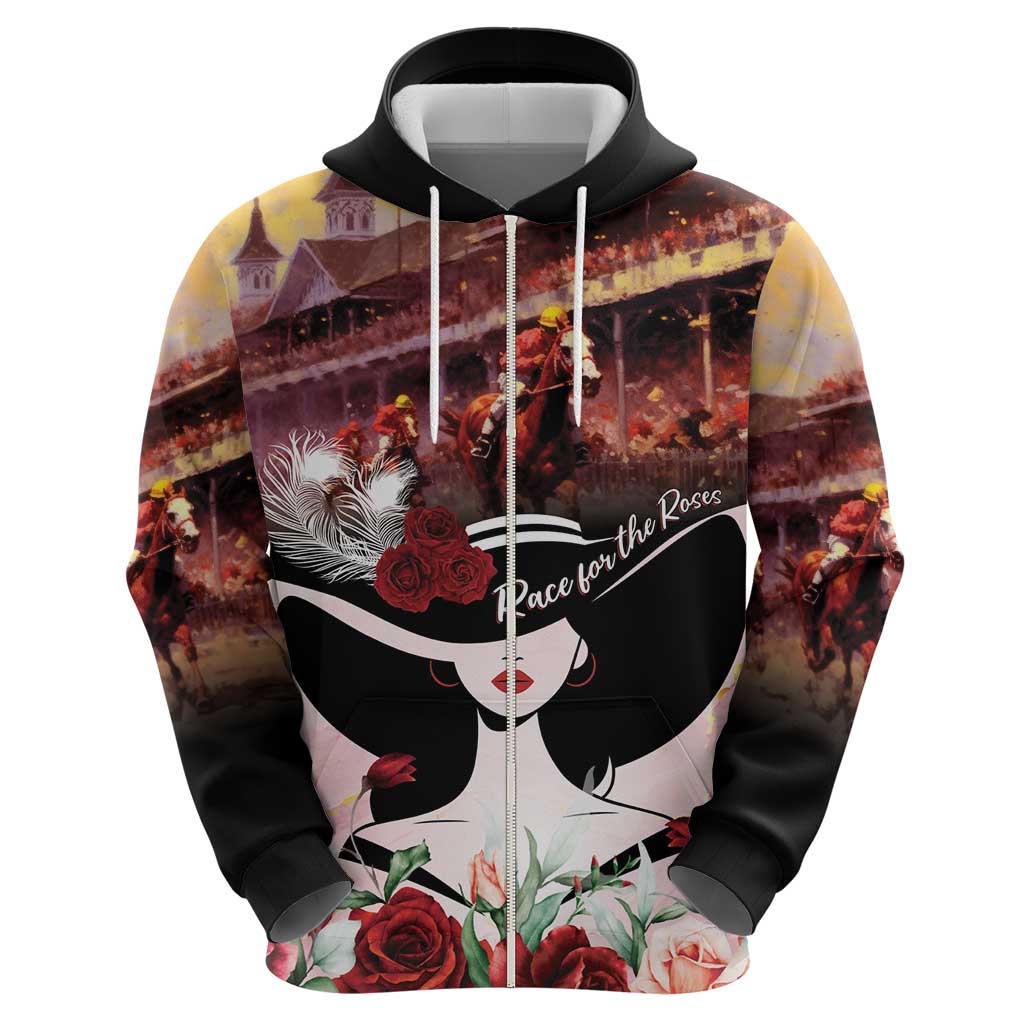 Kentucky Horse Racing Zip Hoodie Derby Girl - Marble Roses