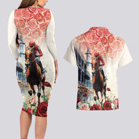 Kentucky Horse Racing Couples Matching Long Sleeve Bodycon Dress and Hawaiian Shirt 151st Derby Party