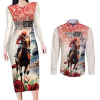 Kentucky Horse Racing Couples Matching Long Sleeve Bodycon Dress and Long Sleeve Button Shirt 151st Derby Party