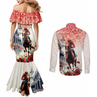 Kentucky Horse Racing Couples Matching Mermaid Dress and Long Sleeve Button Shirt 151st Derby Party