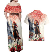 Kentucky Horse Racing Couples Matching Off Shoulder Maxi Dress and Hawaiian Shirt 151st Derby Party