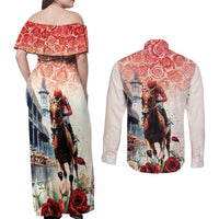 Kentucky Horse Racing Couples Matching Off Shoulder Maxi Dress and Long Sleeve Button Shirt 151st Derby Party