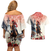 Kentucky Horse Racing Couples Matching Off Shoulder Short Dress and Hawaiian Shirt 151st Derby Party