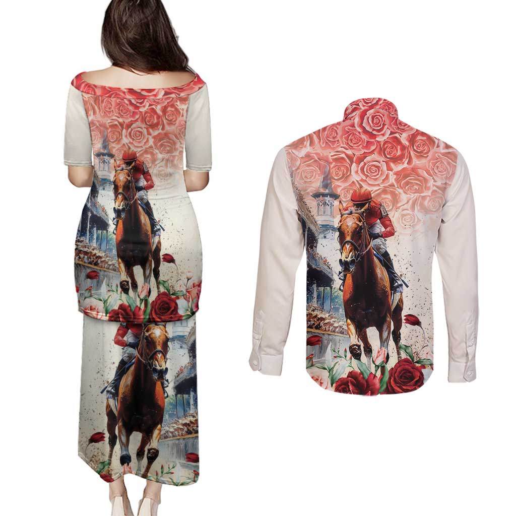 Kentucky Horse Racing Couples Matching Puletasi and Long Sleeve Button Shirt 151st Derby Party