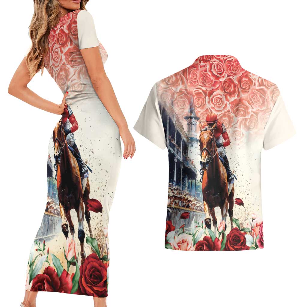 Kentucky Horse Racing Couples Matching Short Sleeve Bodycon Dress and Hawaiian Shirt 151st Derby Party