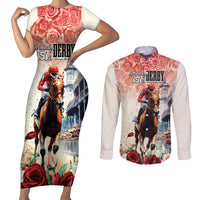 Kentucky Horse Racing Couples Matching Short Sleeve Bodycon Dress and Long Sleeve Button Shirt 151st Derby Party