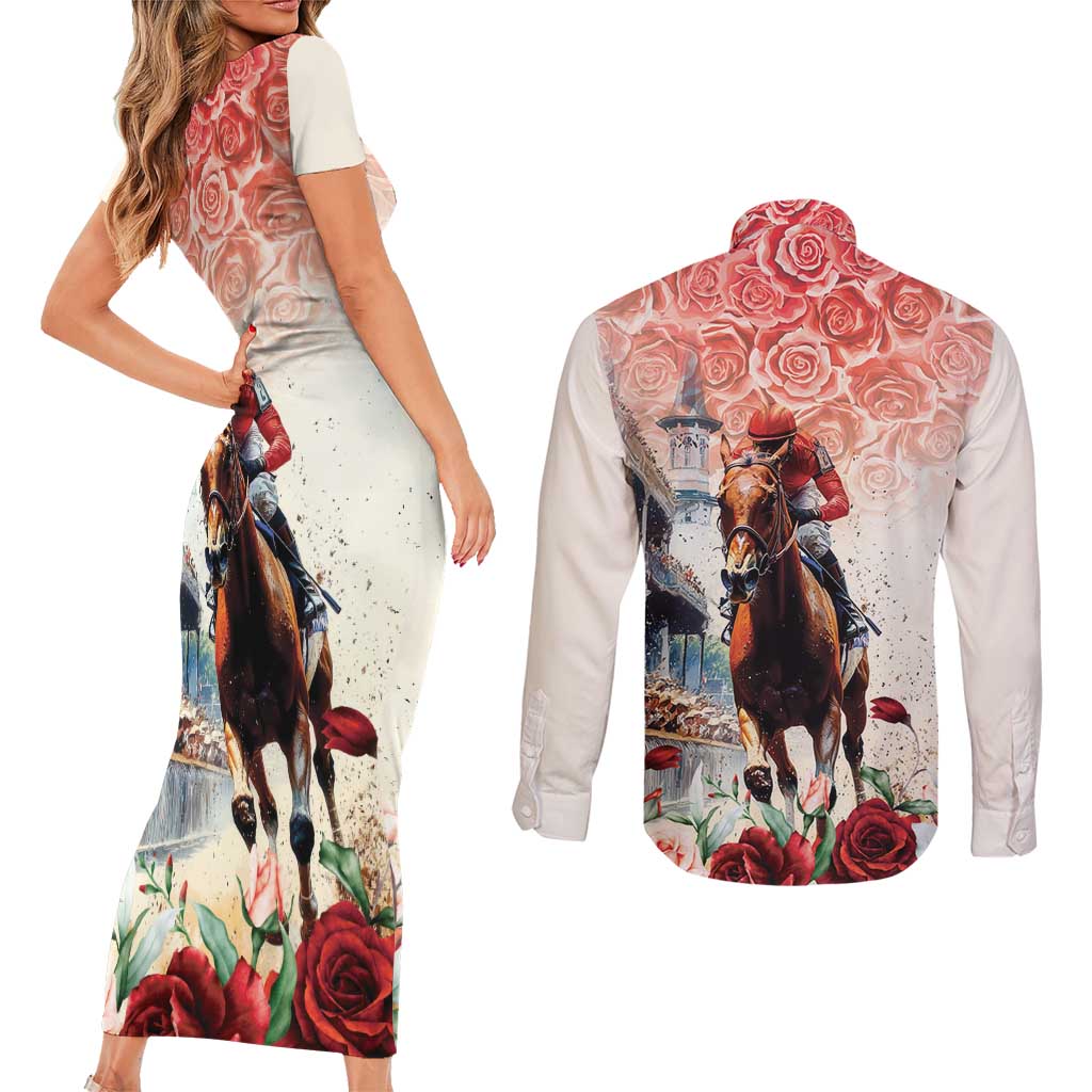 Kentucky Horse Racing Couples Matching Short Sleeve Bodycon Dress and Long Sleeve Button Shirt 151st Derby Party