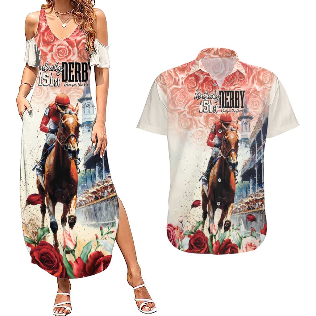 Kentucky Horse Racing Couples Matching Summer Maxi Dress and Hawaiian Shirt 151st Derby Party