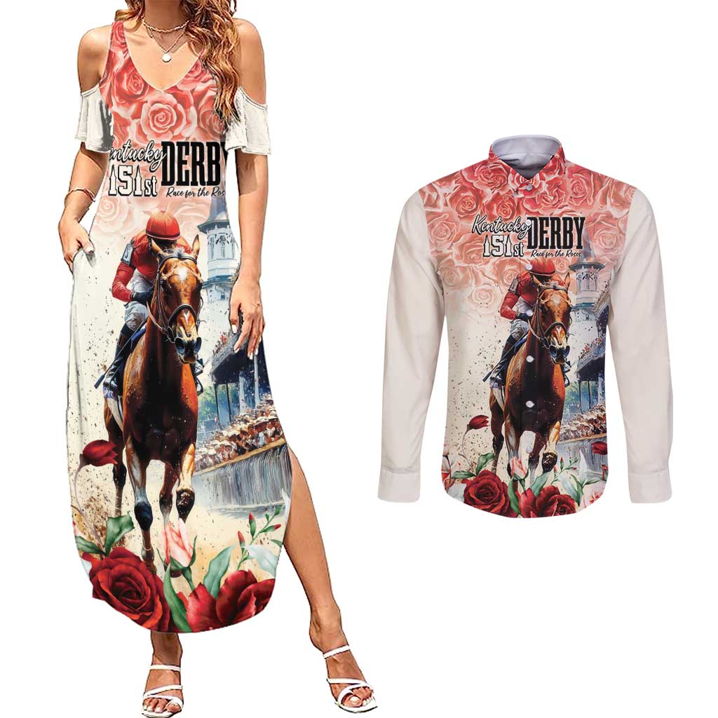 Kentucky Horse Racing Couples Matching Summer Maxi Dress and Long Sleeve Button Shirt 151st Derby Party