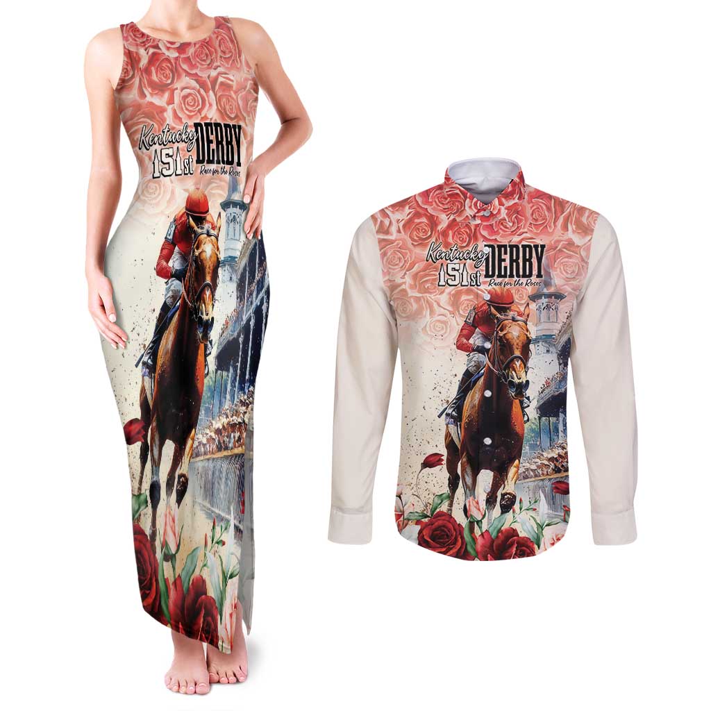 Kentucky Horse Racing Couples Matching Tank Maxi Dress and Long Sleeve Button Shirt 151st Derby Party