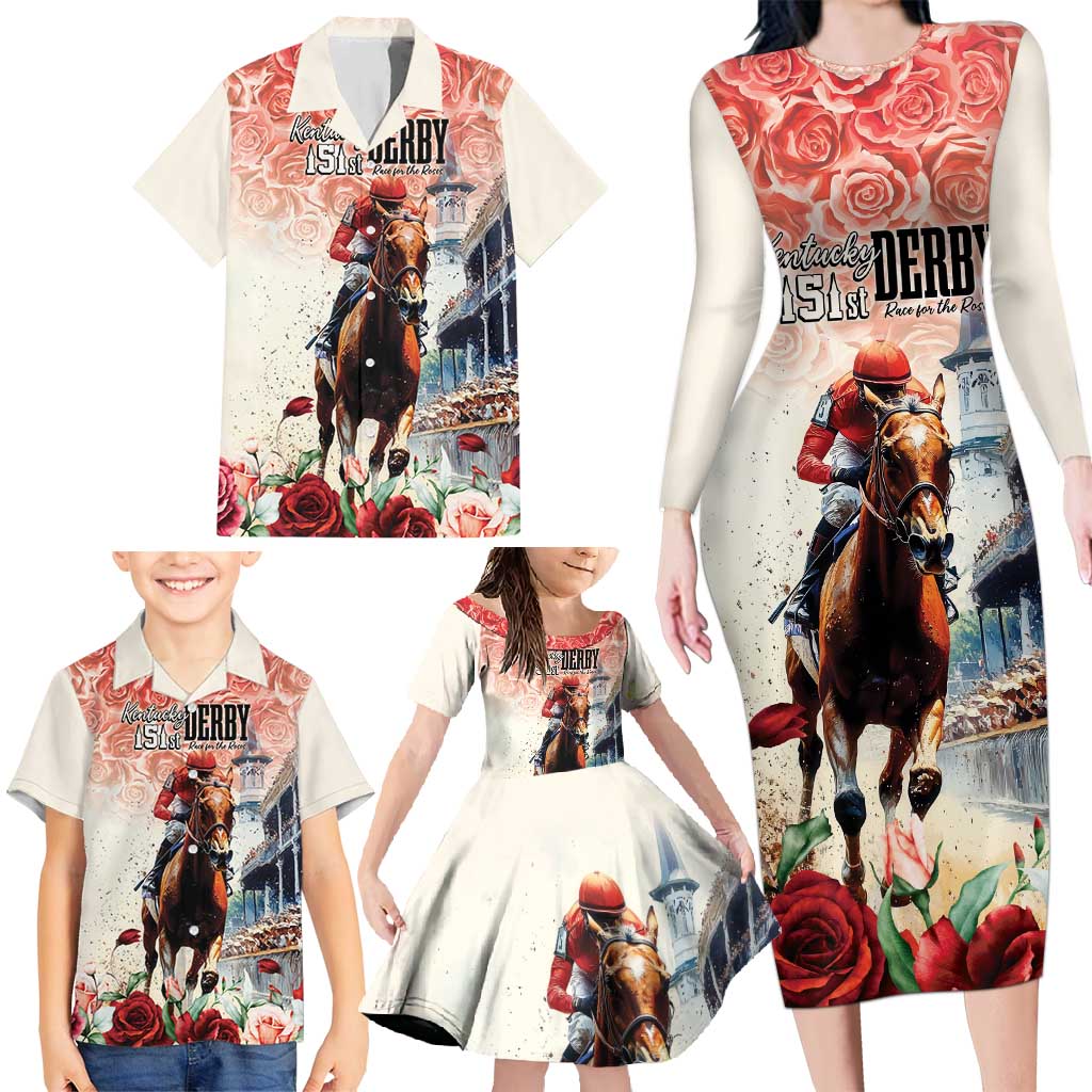 Kentucky Horse Racing Family Matching Long Sleeve Bodycon Dress and Hawaiian Shirt 151st Derby Party