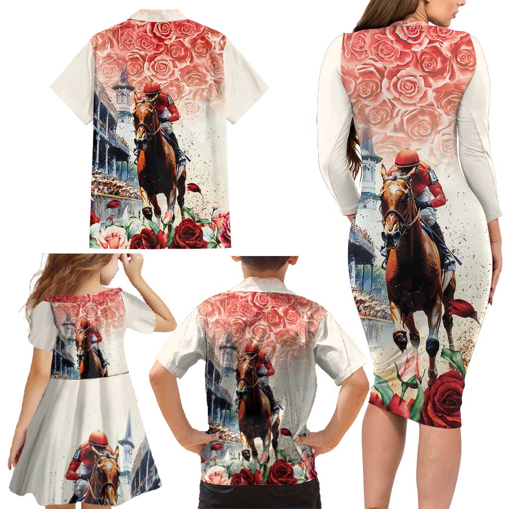 Kentucky Horse Racing Family Matching Long Sleeve Bodycon Dress and Hawaiian Shirt 151st Derby Party