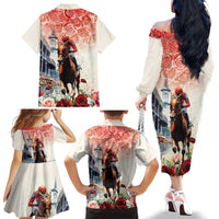 Kentucky Horse Racing Family Matching Off The Shoulder Long Sleeve Dress and Hawaiian Shirt 151st Derby Party