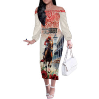 Kentucky Horse Racing Family Matching Off The Shoulder Long Sleeve Dress and Hawaiian Shirt 151st Derby Party