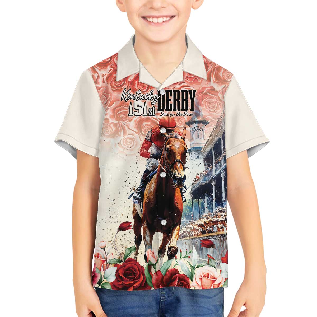 Kentucky Horse Racing Family Matching Off The Shoulder Long Sleeve Dress and Hawaiian Shirt 151st Derby Party