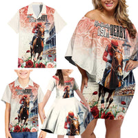 Kentucky Horse Racing Family Matching Off Shoulder Short Dress and Hawaiian Shirt 151st Derby Party