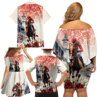 Kentucky Horse Racing Family Matching Off Shoulder Short Dress and Hawaiian Shirt 151st Derby Party