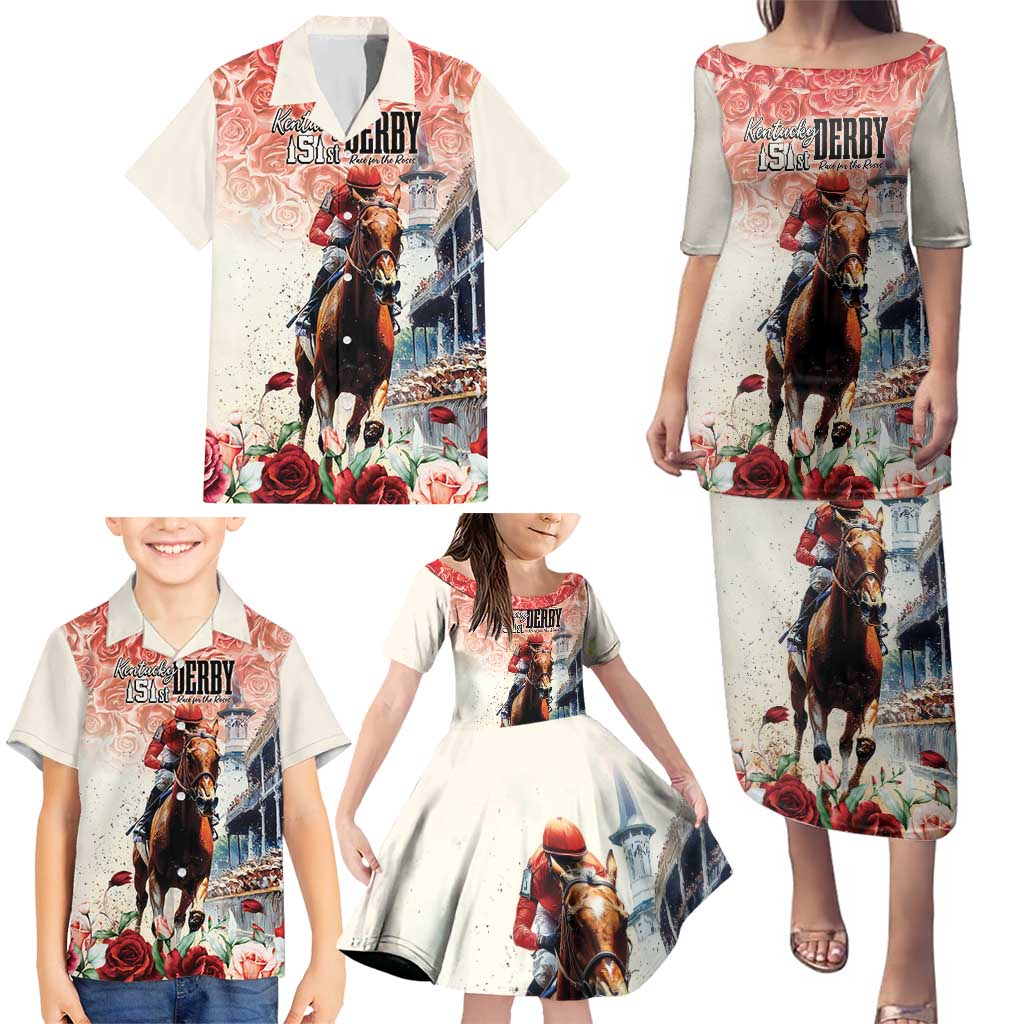 Kentucky Horse Racing Family Matching Puletasi and Hawaiian Shirt 151st Derby Party