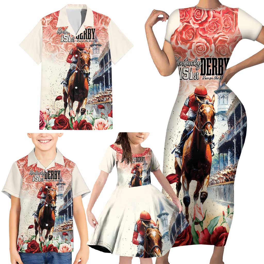 Kentucky Horse Racing Family Matching Short Sleeve Bodycon Dress and Hawaiian Shirt 151st Derby Party