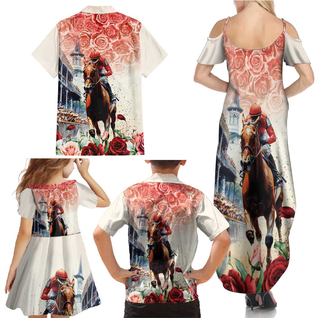 Kentucky Horse Racing Family Matching Summer Maxi Dress and Hawaiian Shirt 151st Derby Party