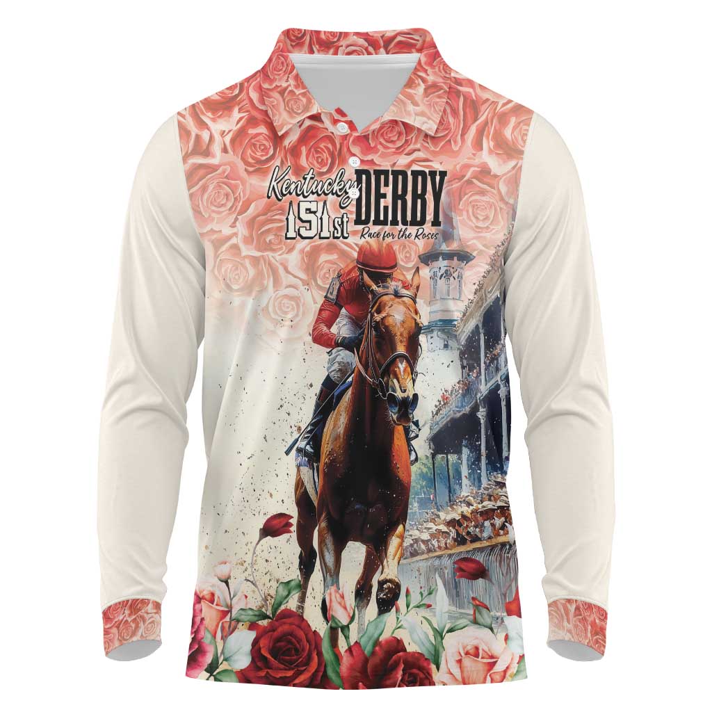 Kentucky Horse Racing Long Sleeve Polo Shirt 151st Derby Party