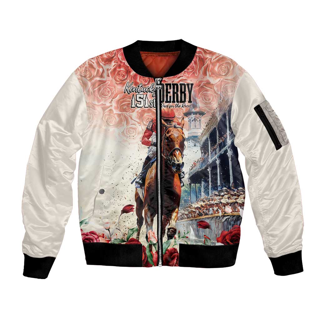Kentucky Horse Racing Sleeve Zip Bomber Jacket 151st Derby Party