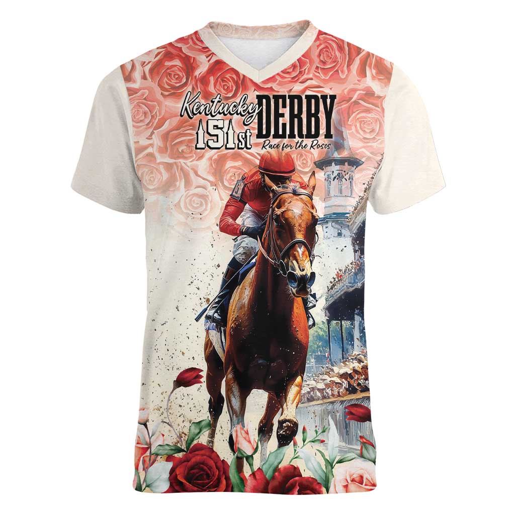 Kentucky Horse Racing Women V-Neck T-Shirt 151st Derby Party