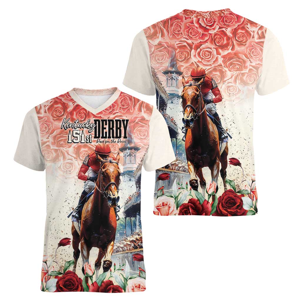 Kentucky Horse Racing Women V-Neck T-Shirt 151st Derby Party