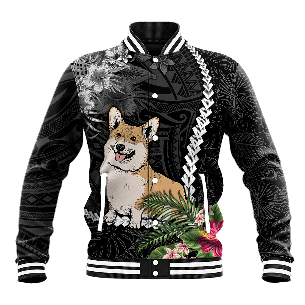 Personalised Polynesian Dog Baseball Jacket Corgi Mix Tropical Flowers LT7 - Wonder Print Shop