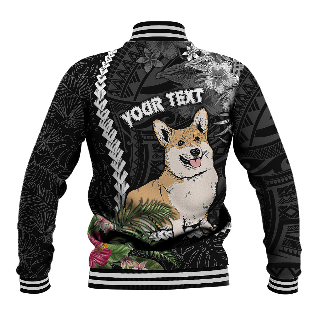 Personalised Polynesian Dog Baseball Jacket Corgi Mix Tropical Flowers LT7 - Wonder Print Shop