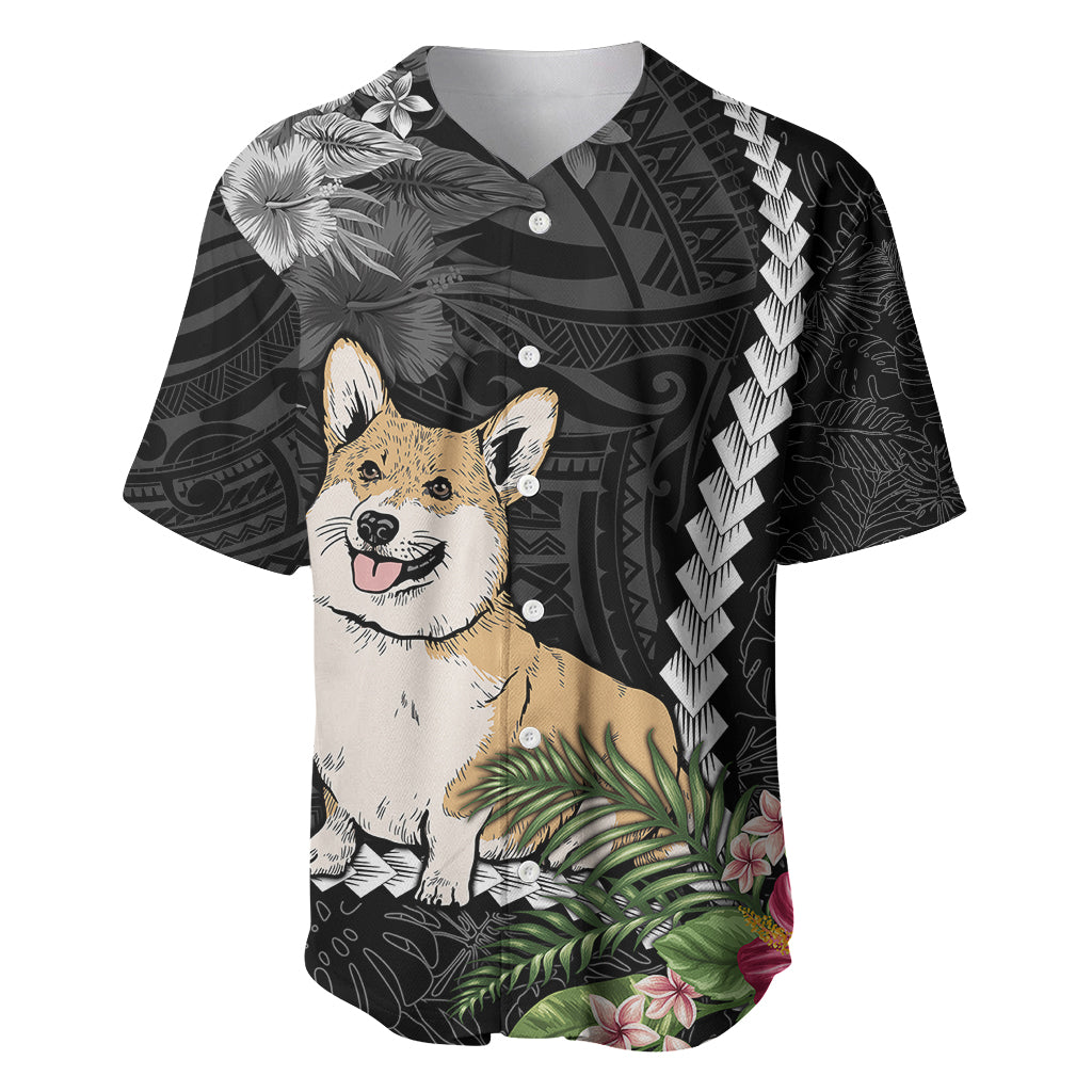 Personalised Polynesian Dog Baseball Jersey Corgi Mix Tropical Flowers LT7 - Wonder Print Shop