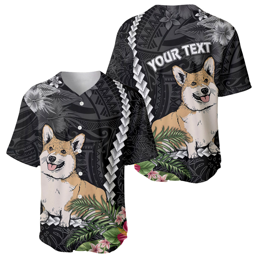Personalised Polynesian Dog Baseball Jersey Corgi Mix Tropical Flowers LT7 - Wonder Print Shop